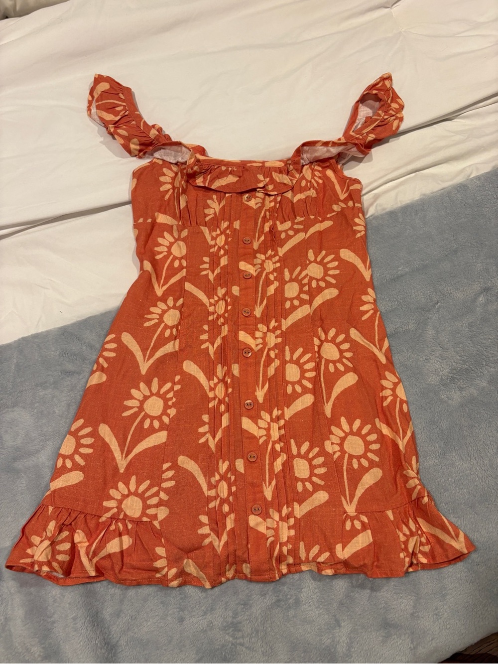 NWOT- brand new VRG GRL Women’s Floral Button-Front Ruffled Sundress - Orange